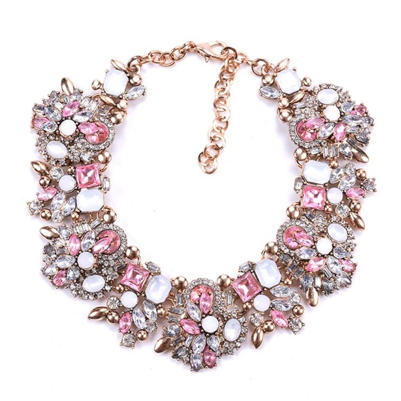 new. pink and white crystal statement necklace - Picture 2 of 9